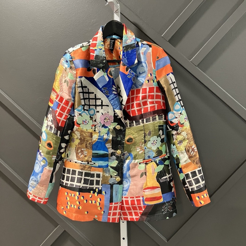 Berek Colorful Abstract Floral Art Print Blazer Jacket Womens Size Small
